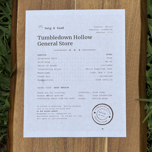Tumbledown Hollow General Store Receipt — July 10, 2026 — Printable Download