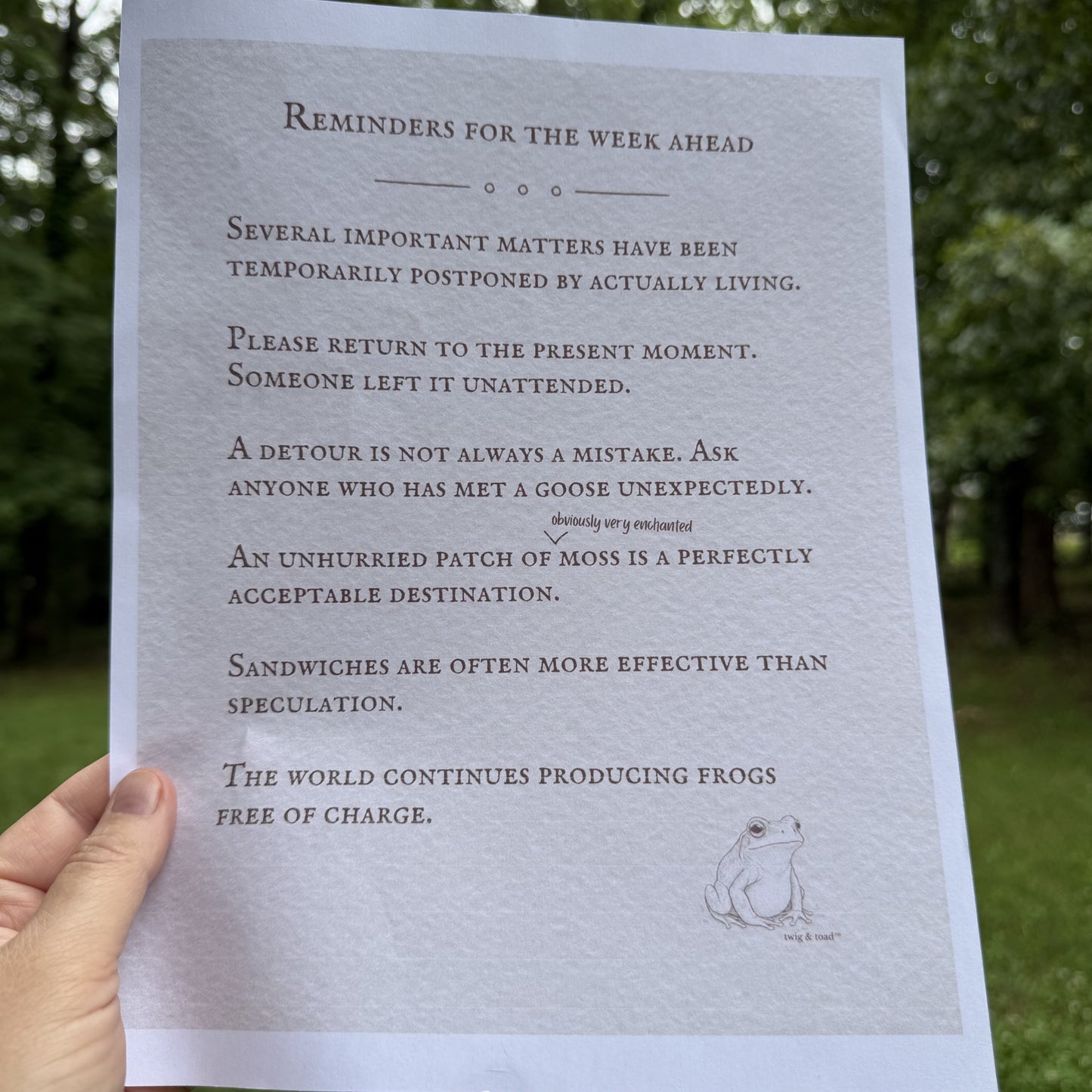 Reminders for the Week Ahead, Frogs — June 14, 2026 — Printable Download