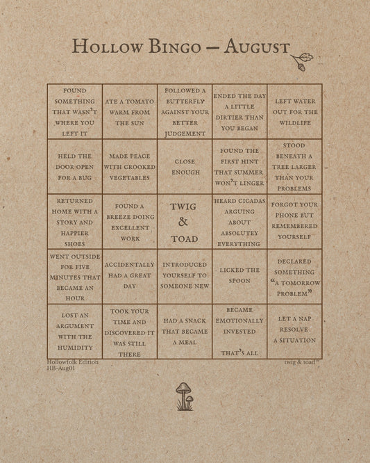 Hollow Bingo — August 2026 Printable