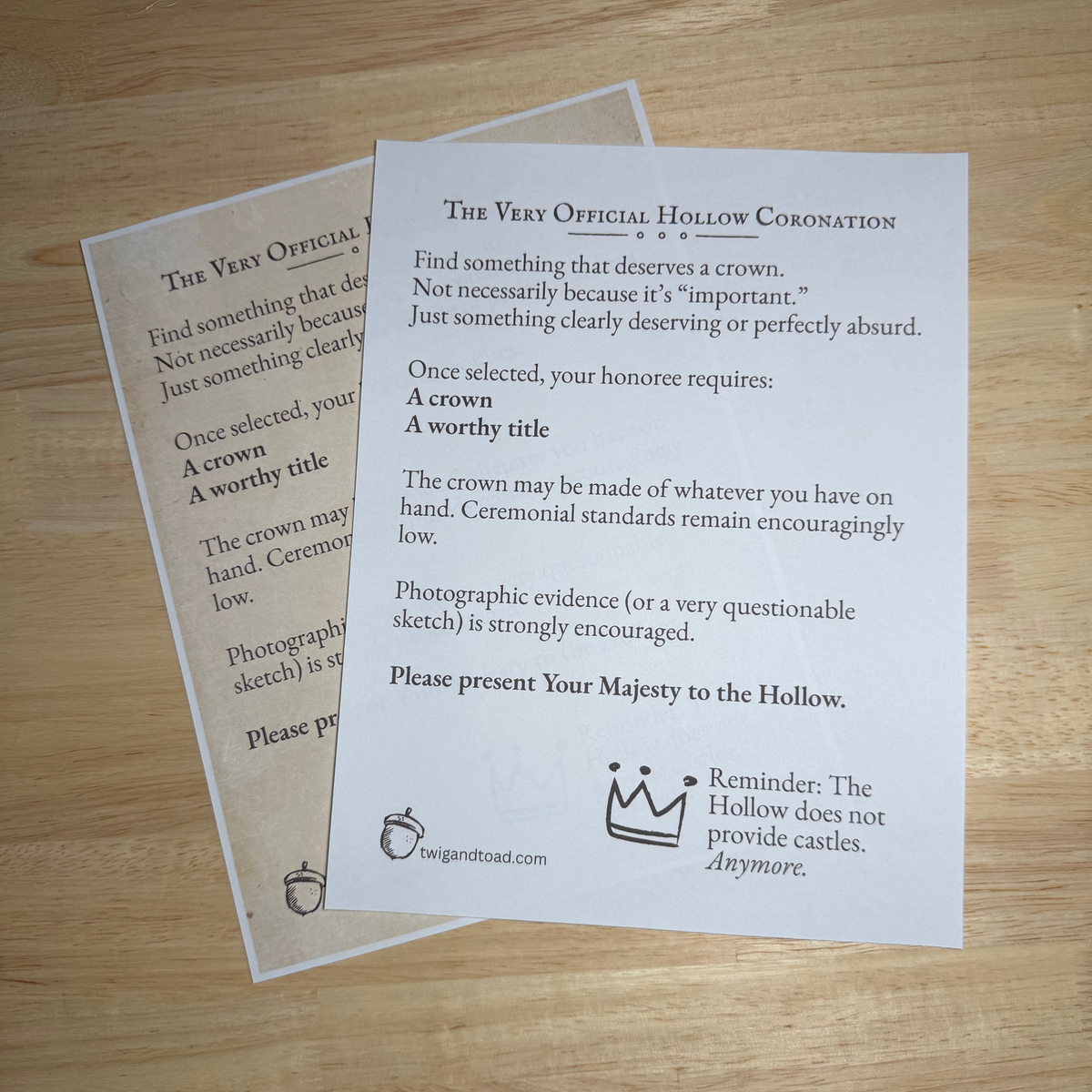 The Very Official Hollow Coronation — September 18, 2026 — Printable PDF
