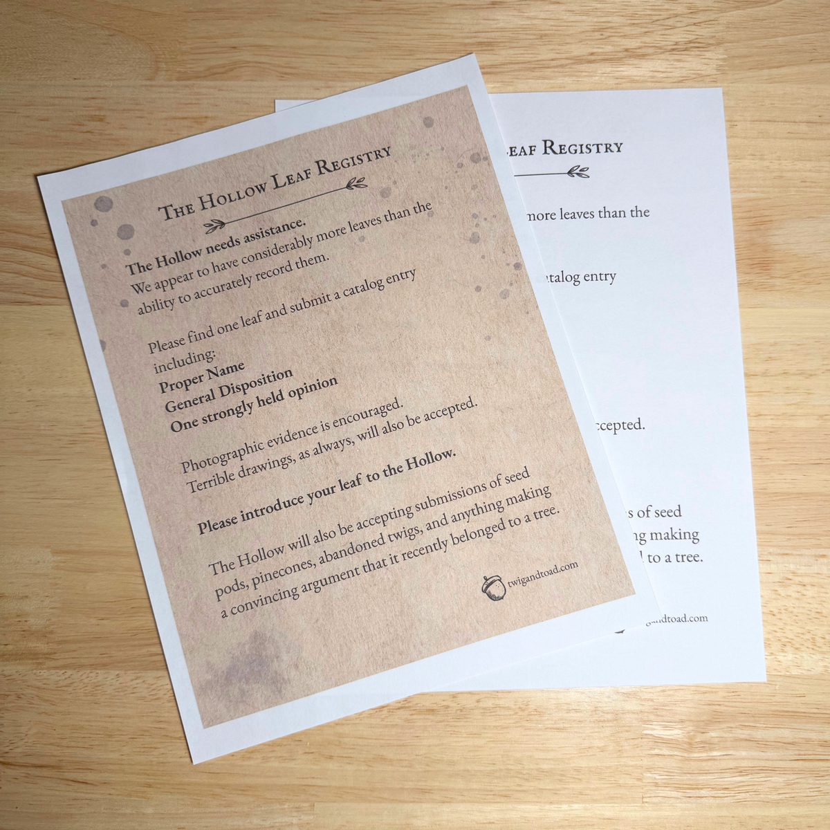 The Hollow Leaf Registry — Printable PDF