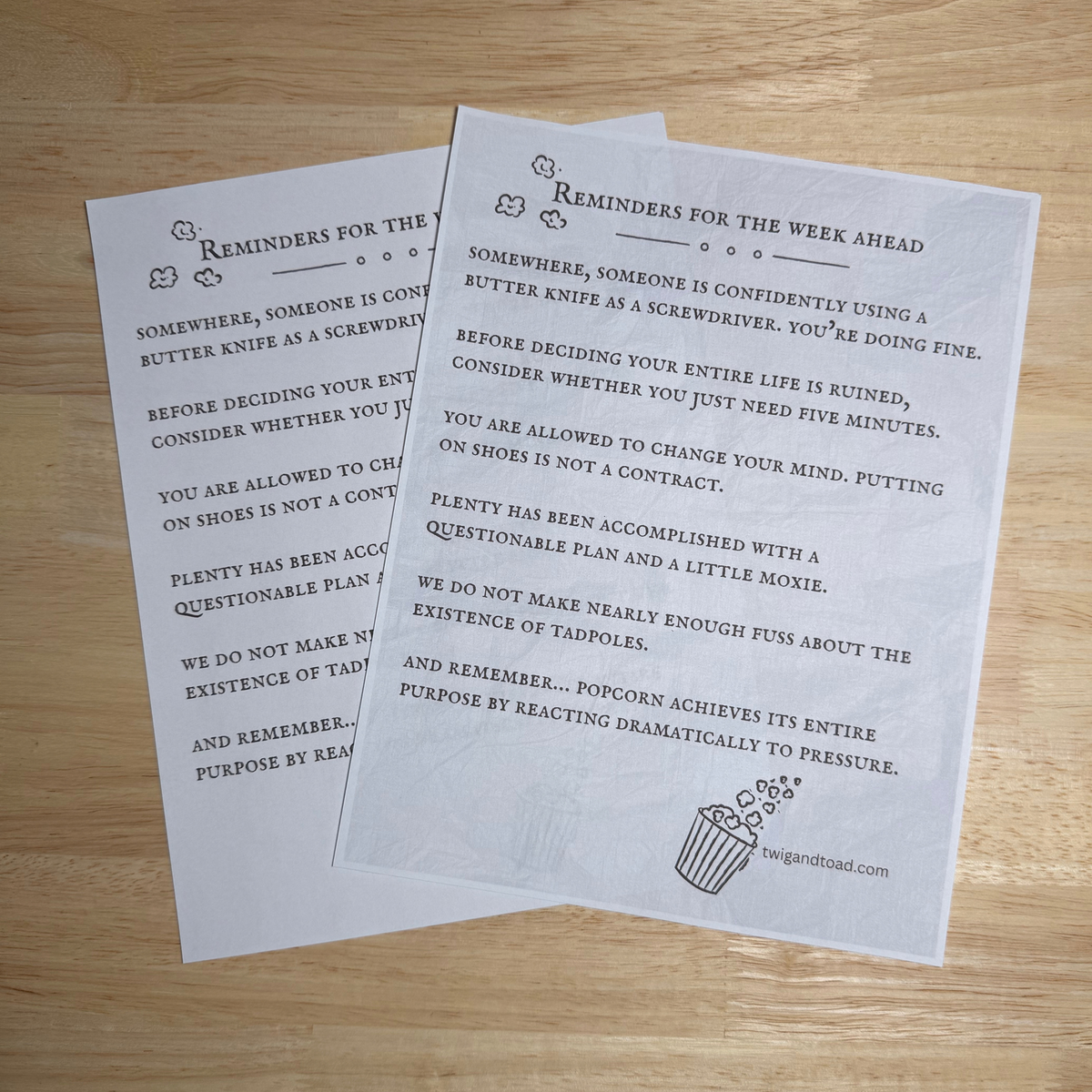 Reminders for the Week Ahead, Moxie & Tadpoles — September 27, 2026 — Printable Download