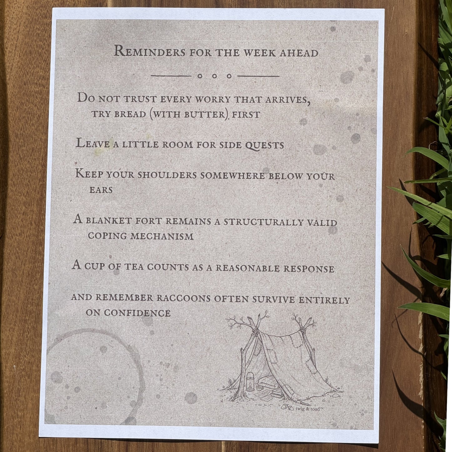 Reminders for the Week Ahead, Blanket Fort — May 10, 2026 — Printable Download
