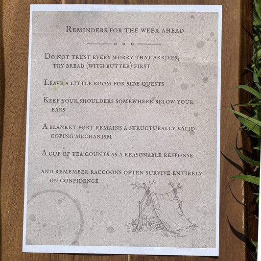Reminders for the Week Ahead, Blanket Fort — May 10, 2026 — Printable Download