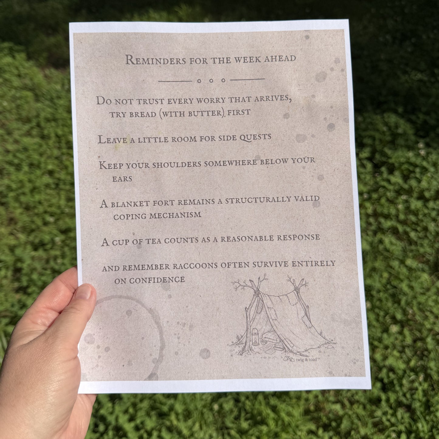 Reminders for the Week Ahead, Blanket Fort — May 10, 2026 — Printable Download