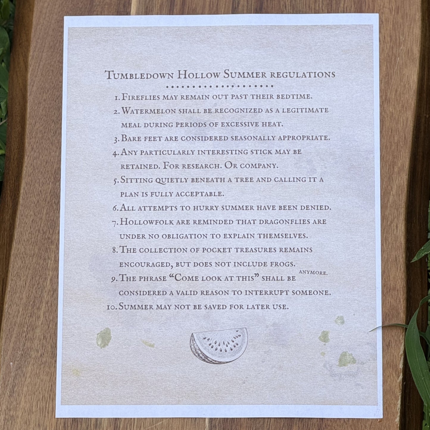 Tumbledown Hollow Summer Regulations — June 21, 2026 — Printable Download