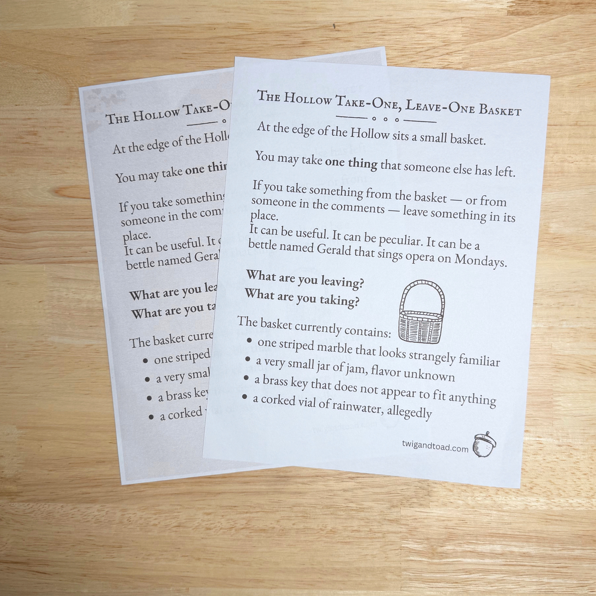 The Hollow Take-One, Leave-One Basket — September 25, 2026 — Printable PDF