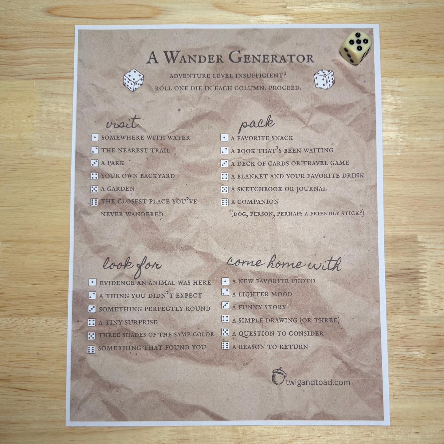 A Wander Generator 01  — Printable PDF