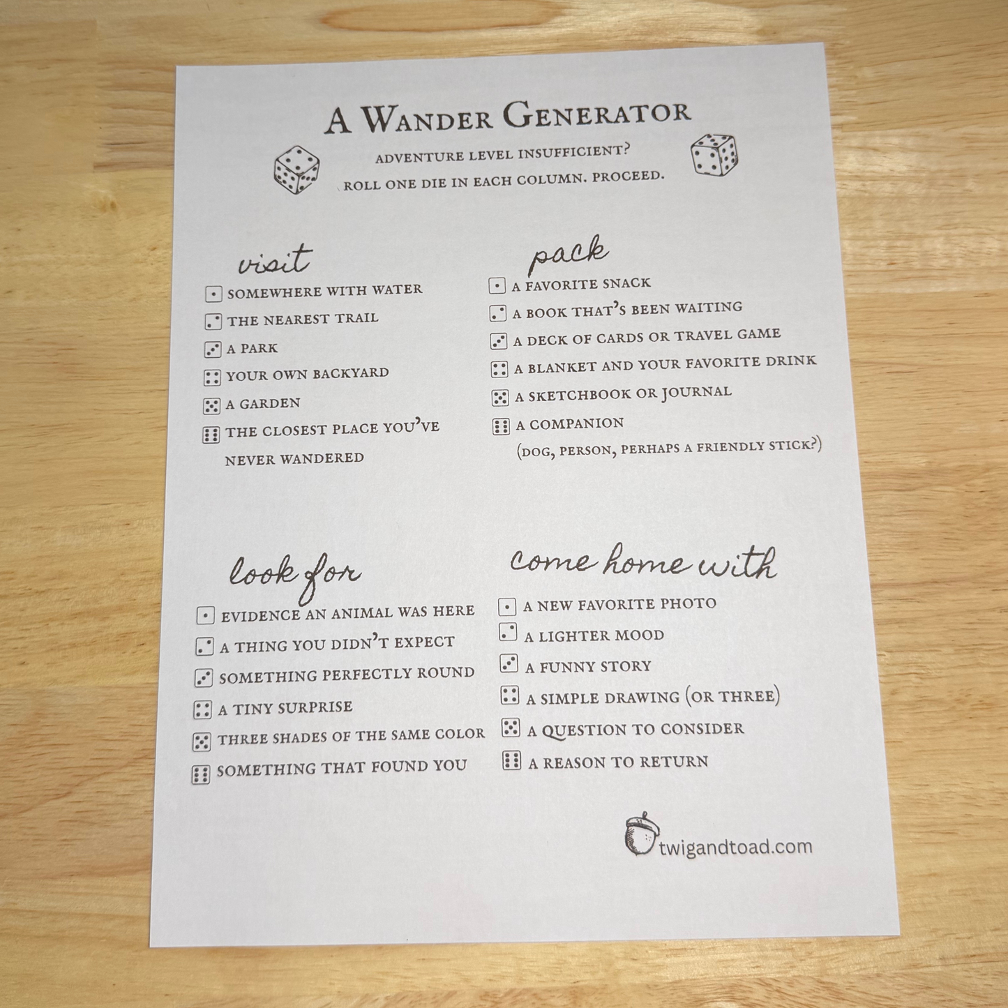 A Wander Generator 01  — Printable PDF